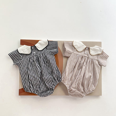 Plaid jumpsuit with square collar embroidered bear jacket climbing clothes